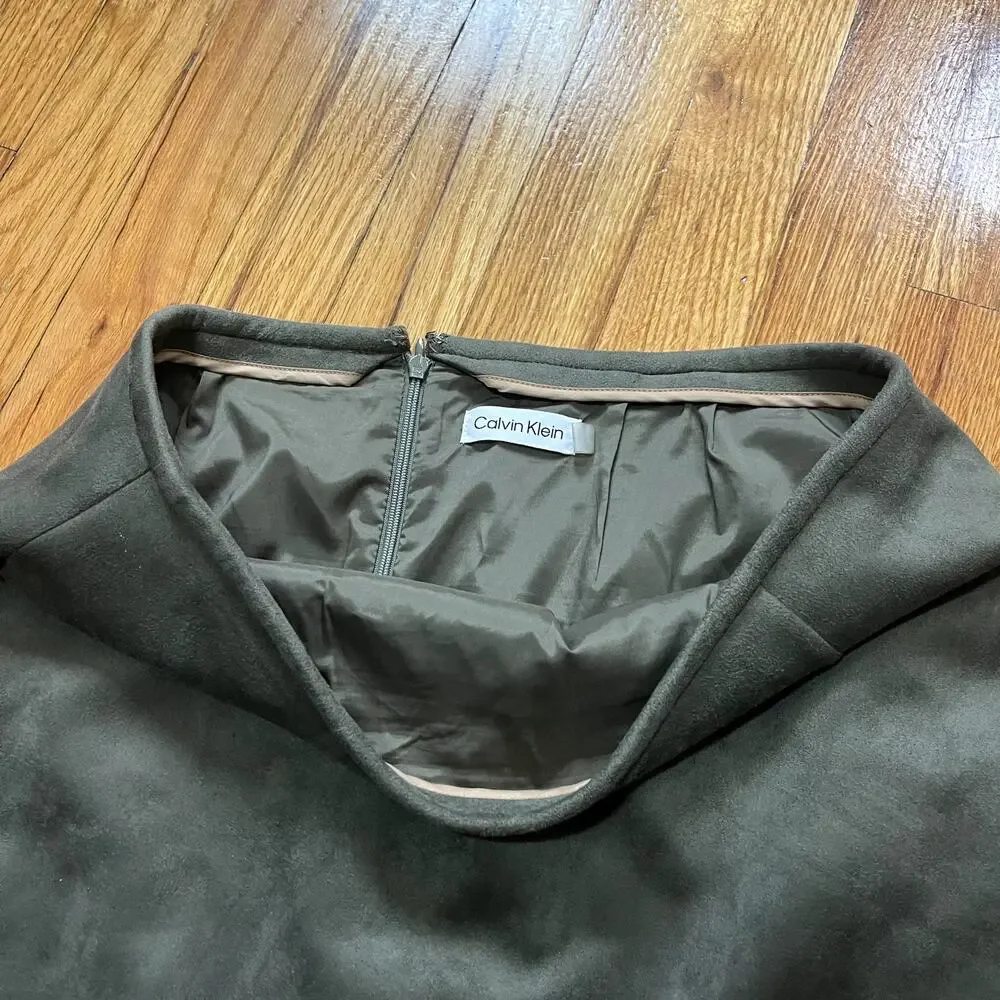 Calvin Klein Army Green Suede Knee Length A Line Skirt Size 8